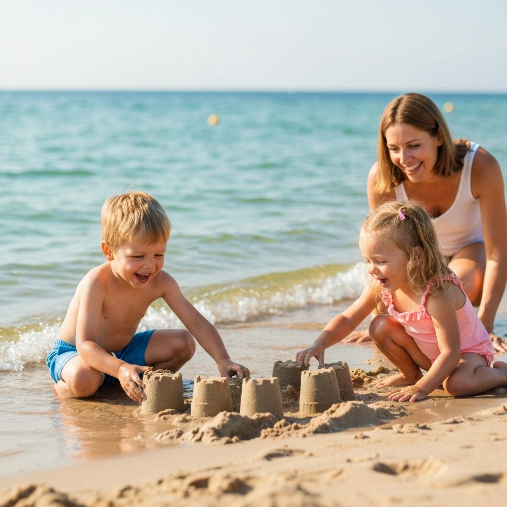 Szczęśliwa rodzina z dziećmi na plaży nad Bałtykiem